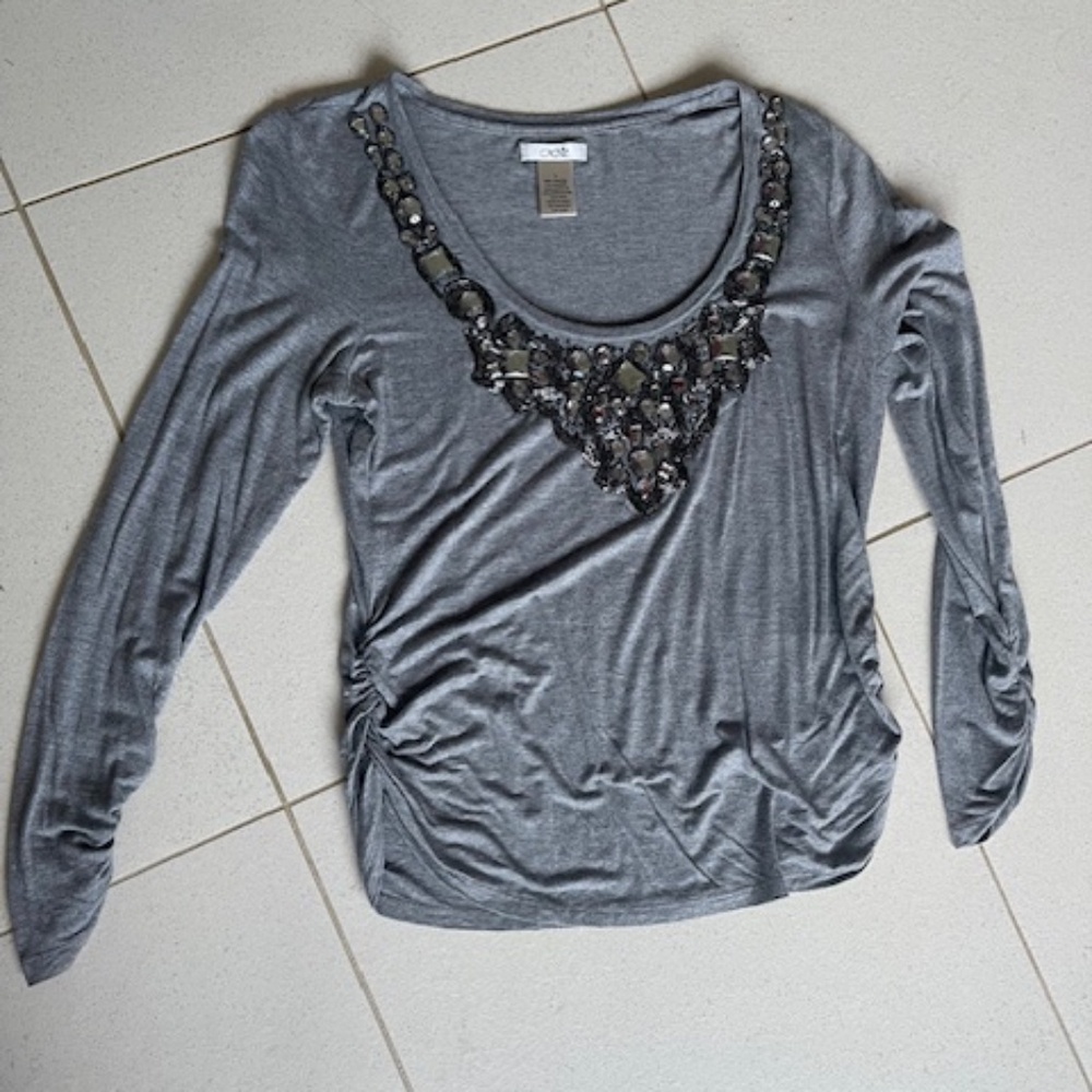 Cache Gray Bejeweled Top  L